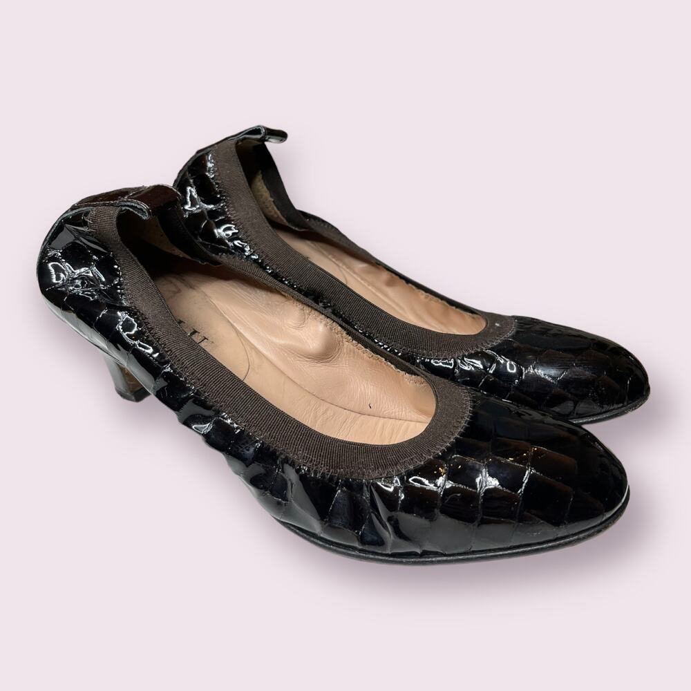 Anyi Lu Brown Croc Patent Leather Leather Heels